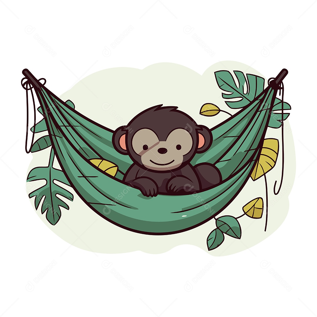 Macaco Fofo de Desenho Animado na Rede Ilustração Vetor EPS