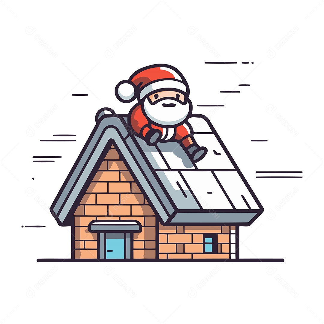 Papai Noel no Telhado da Casa Ilustração Vetor EPS