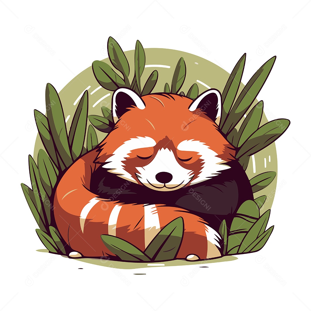Panda Vermelho Dormindo nas Folhas Ilustração Vetor EPS