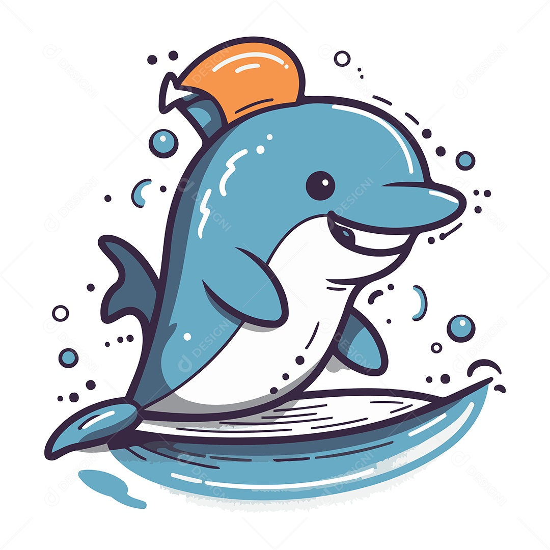 Golfinho com uma Prancha de Surfe Ilustração Vetor EPS
