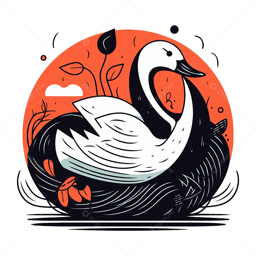 Cisne de Desenho Animado no Ninho Ilustração Vetor EPS