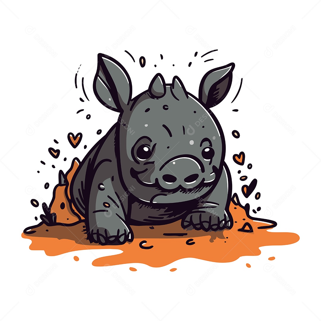Filhote de Rinoceronte Fofo Ilustração Vetor EPS
