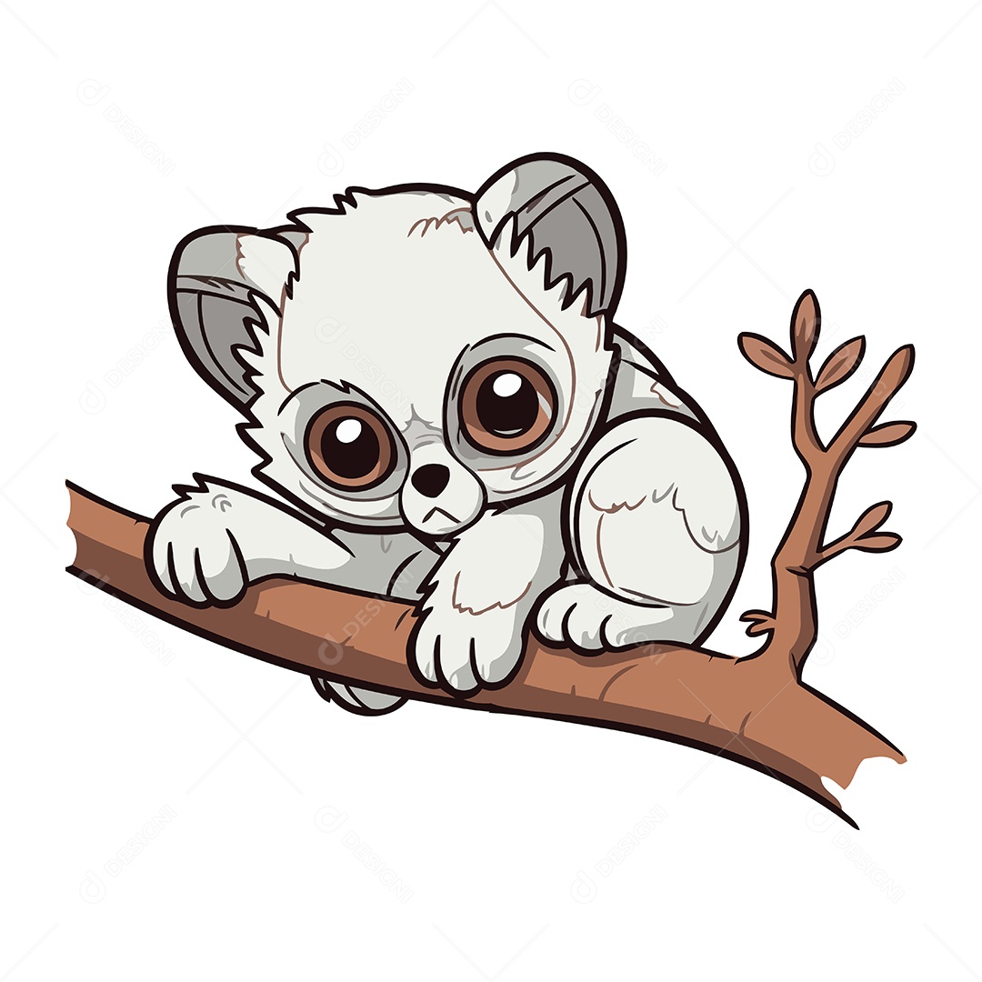 Coala Fofo Sentado em um Galho de Árvore Ilustração Vetor EPS