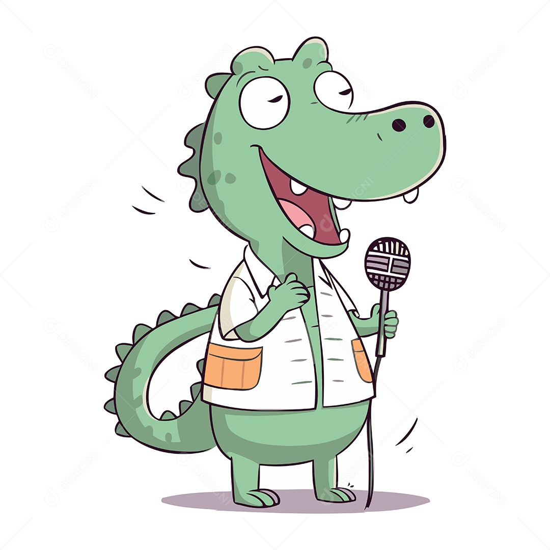 Crocodilo Fofo Cantando em um Microfone Ilustração Vetor EPS