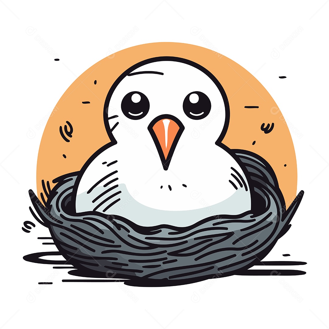 Pássaro de Desenho Animado no Ninho Ilustração Vetor EPS