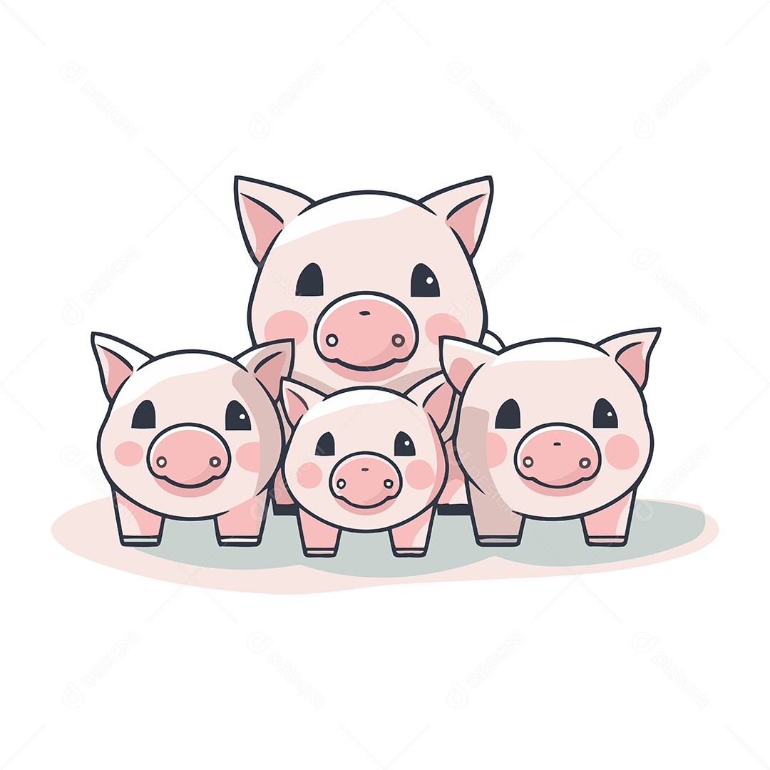 Família de Porcos Desenho Animado Ilustração Vetor EPS