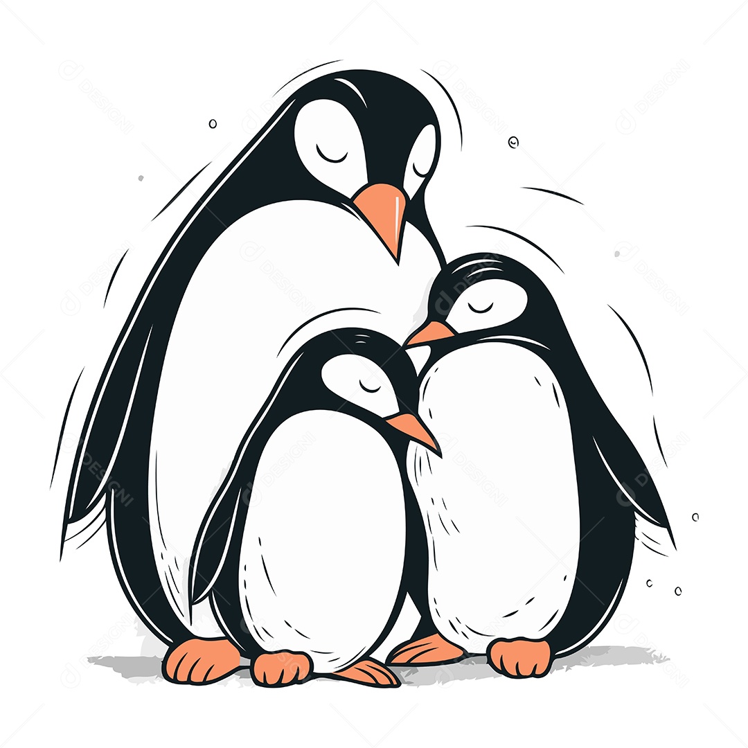 Família de Pinguins Desenho Animado Ilustração Vetor EPS