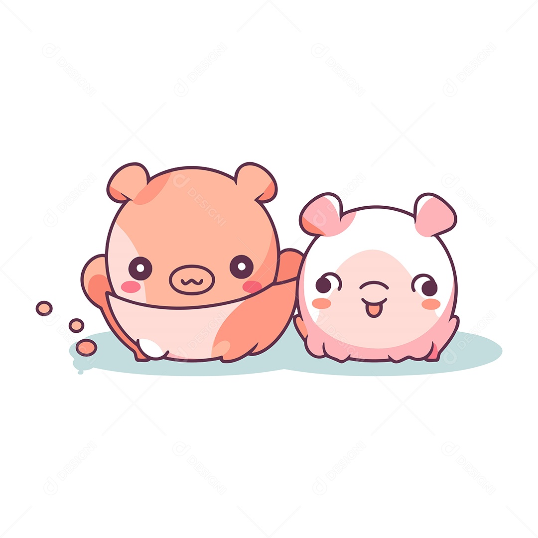 Porco e Urso Fofos de Desenho Animado Ilustração Vetor EPS