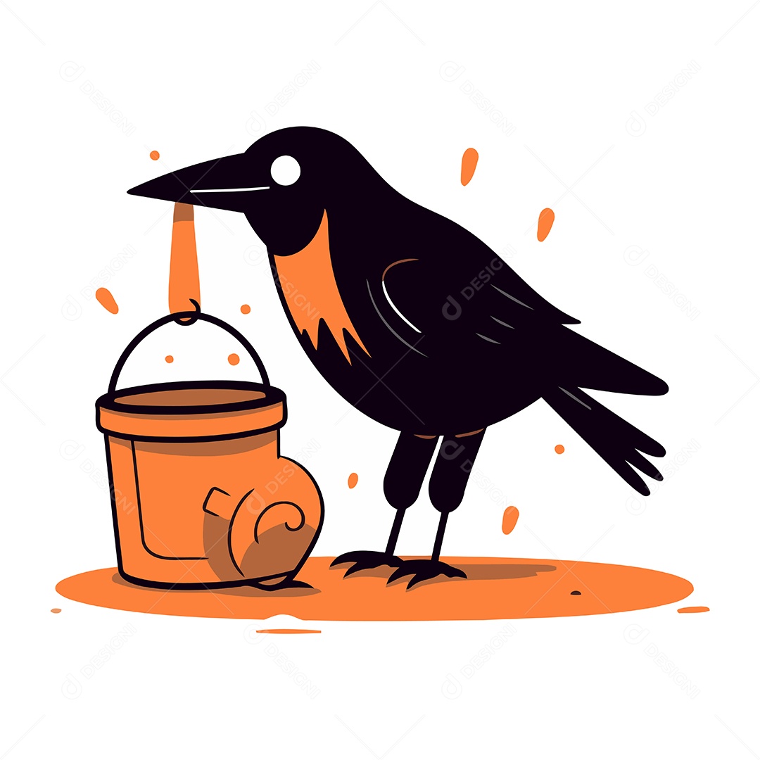 Corvo com Balde de Água Ilustração Vetor EPS