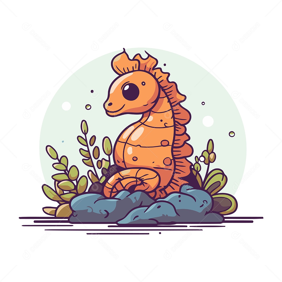 Cavalo Marinho de Desenho Animado Ilustração Vetor EPS