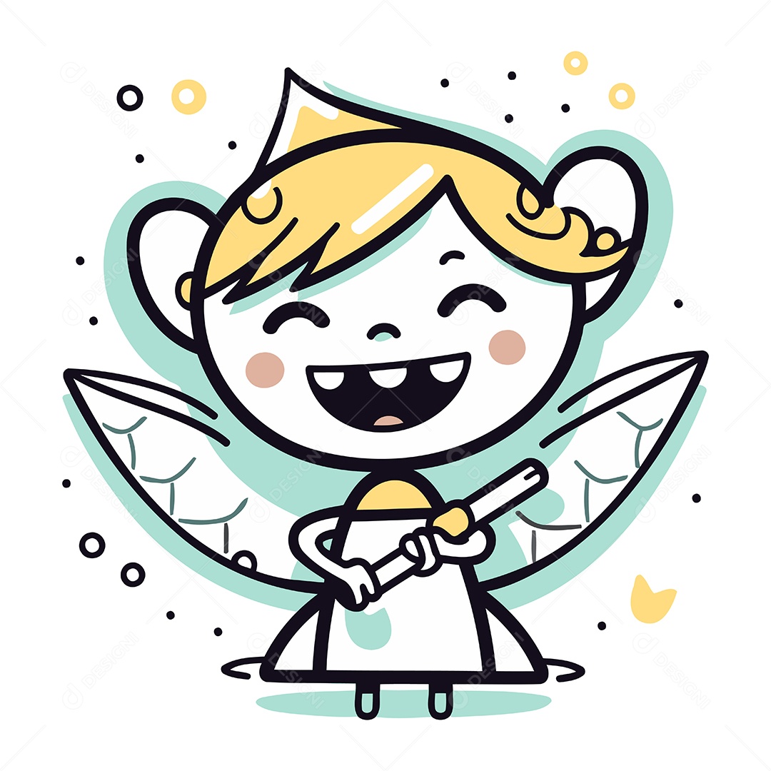 Fada Fofa com Varinha Mágica Ilustração Vetor EPS