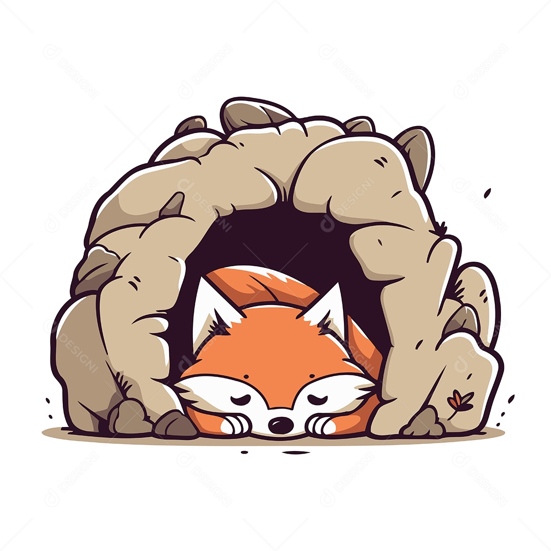Raposa Vermelha Fofa Dormindo em um Buraco Ilustração Vetor EPS