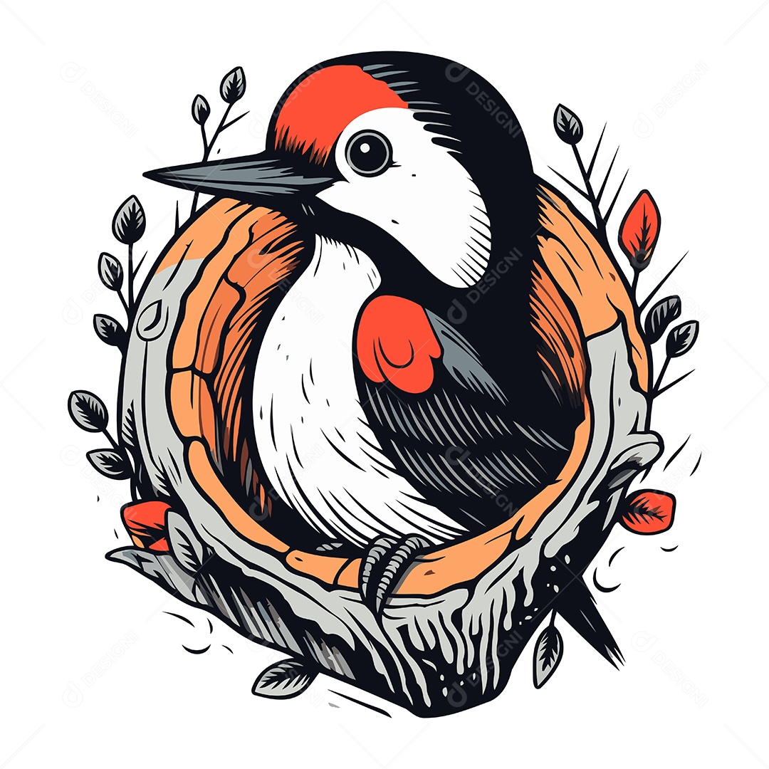 Pica Pau de Desenho Animado no Ninho Ilustração Vetor EPS