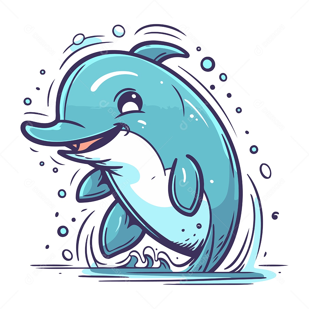 Golfinho Fofo de Desenho Animado Ilustração Vetor EPS