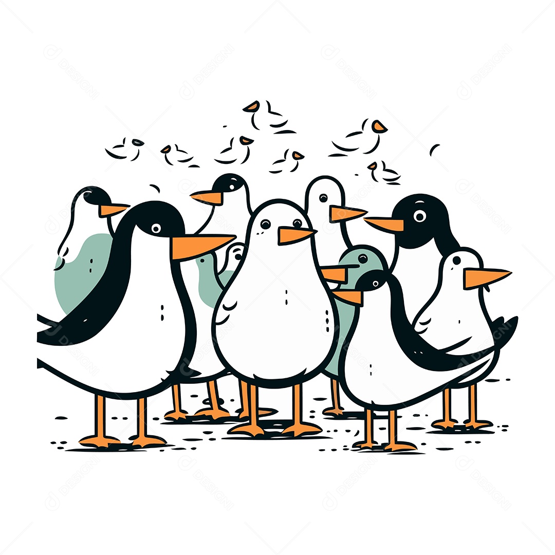 Grupo de Pássaros Desenho Animado Ilustração Vetor EPS