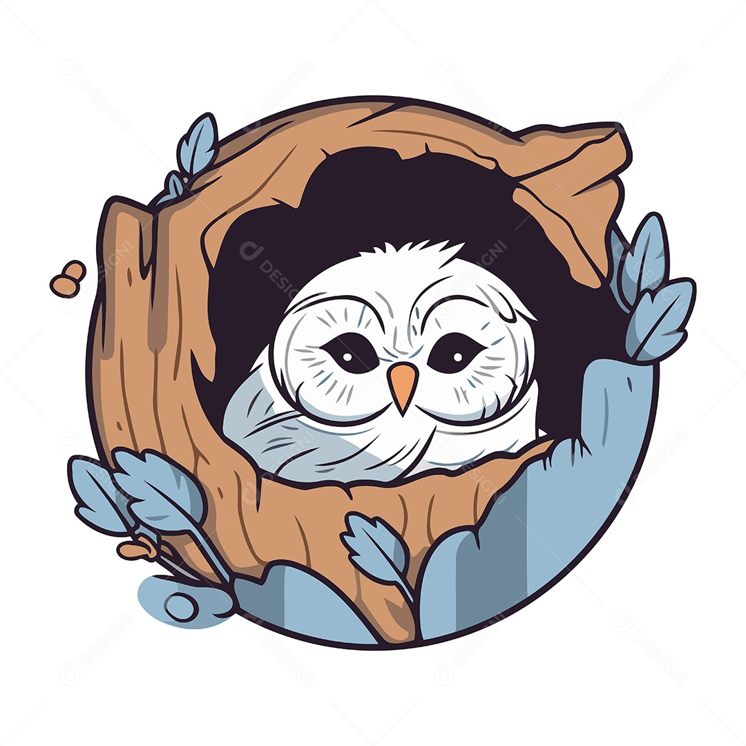 Coruja Fofa em uma Casinha de Passarinho Ilustração Vetor EPS