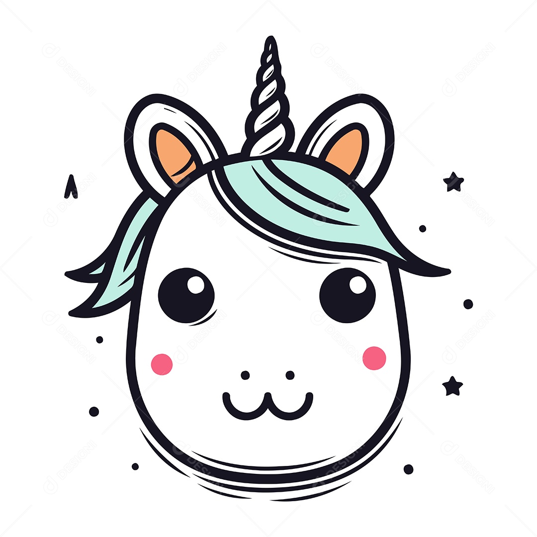 Cabeça de Unicórnio Fofa Ilustração Vetor EPS