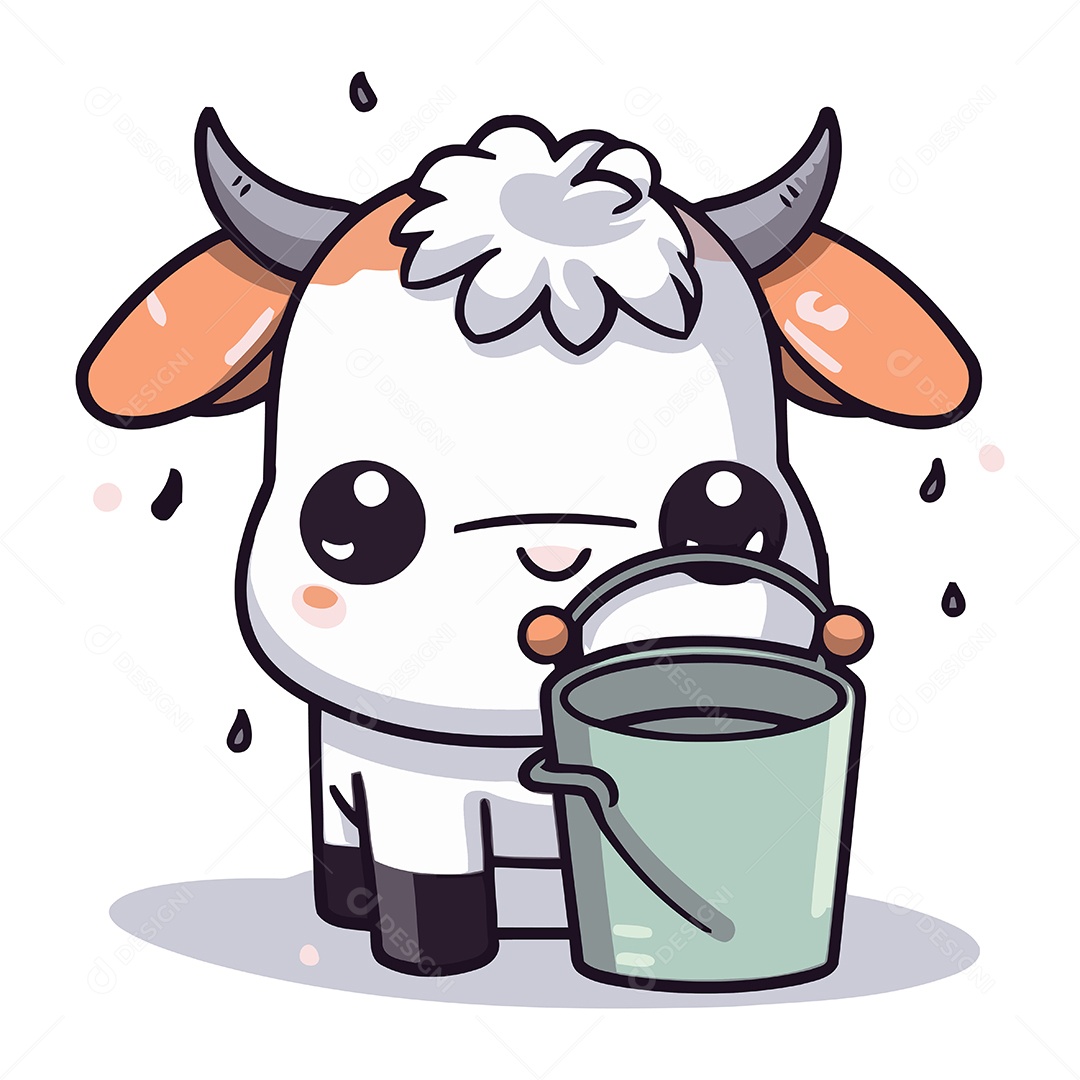 Vaca Fofa de Desenho Animado com um Balde Ilustração Vetor EPS