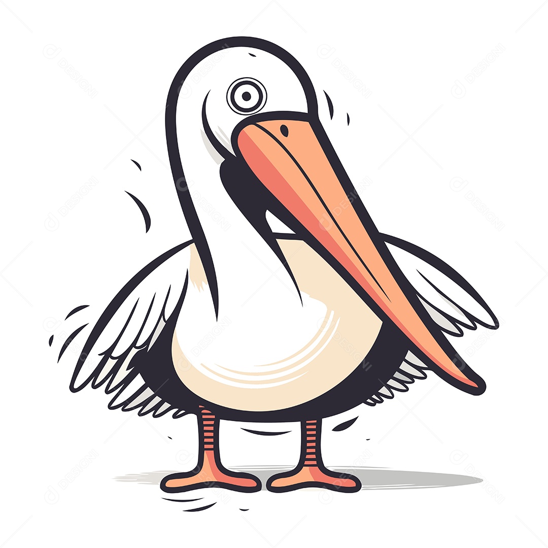 Pelicano de Desenho Animado Ilustração Vetor EPS