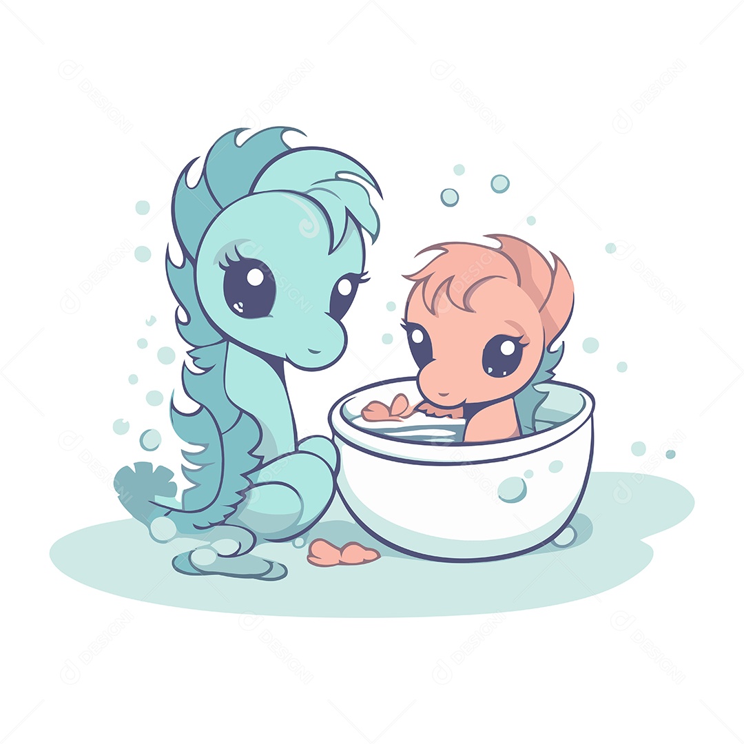 Cavalos Marinho de Desenho Animado Ilustração Vetor EPS