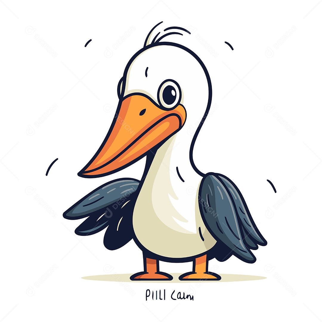 Pelicano Fofo de Desenho Animado Ilustração Vetor EPS
