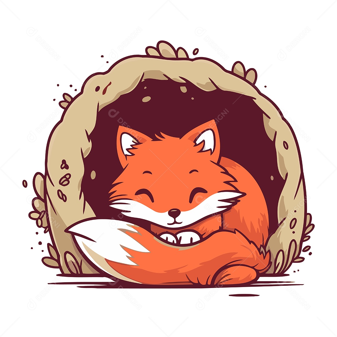 Raposa Fofa em uma Caverna Ilustração Vetor EPS