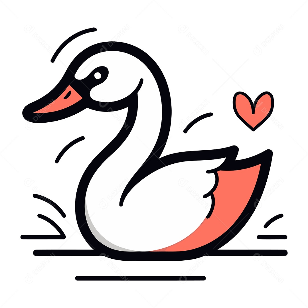 Cisne de Desenho Animado com Coração Ilustração Vetor EPS