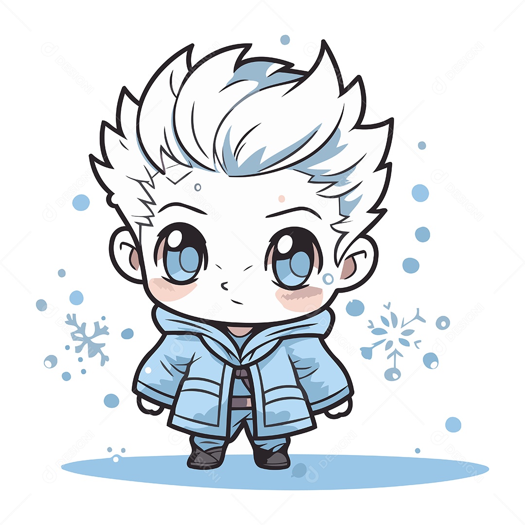 Menino Bonito com Roupas de Inverno e Flocos de Neve Ilustração Vetor EPS