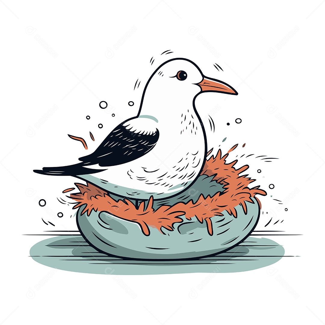 Gaivota de Desenho Animado em um Ninho Ilustração Vetor EPS