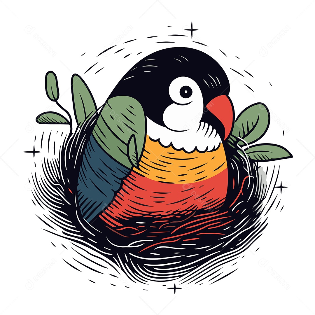 Papagaio de Desenho Animado em um Ninho Ilustração Vetor EPS