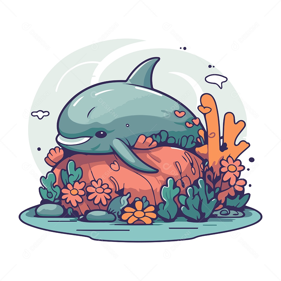 Golfinho em um Recife de Coral Ilustração Vetor EPS