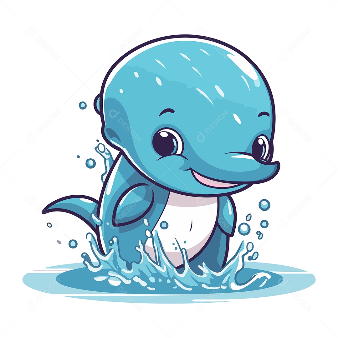 Golfinho Fofo de Desenho Animado Ilustração Vetor EPS