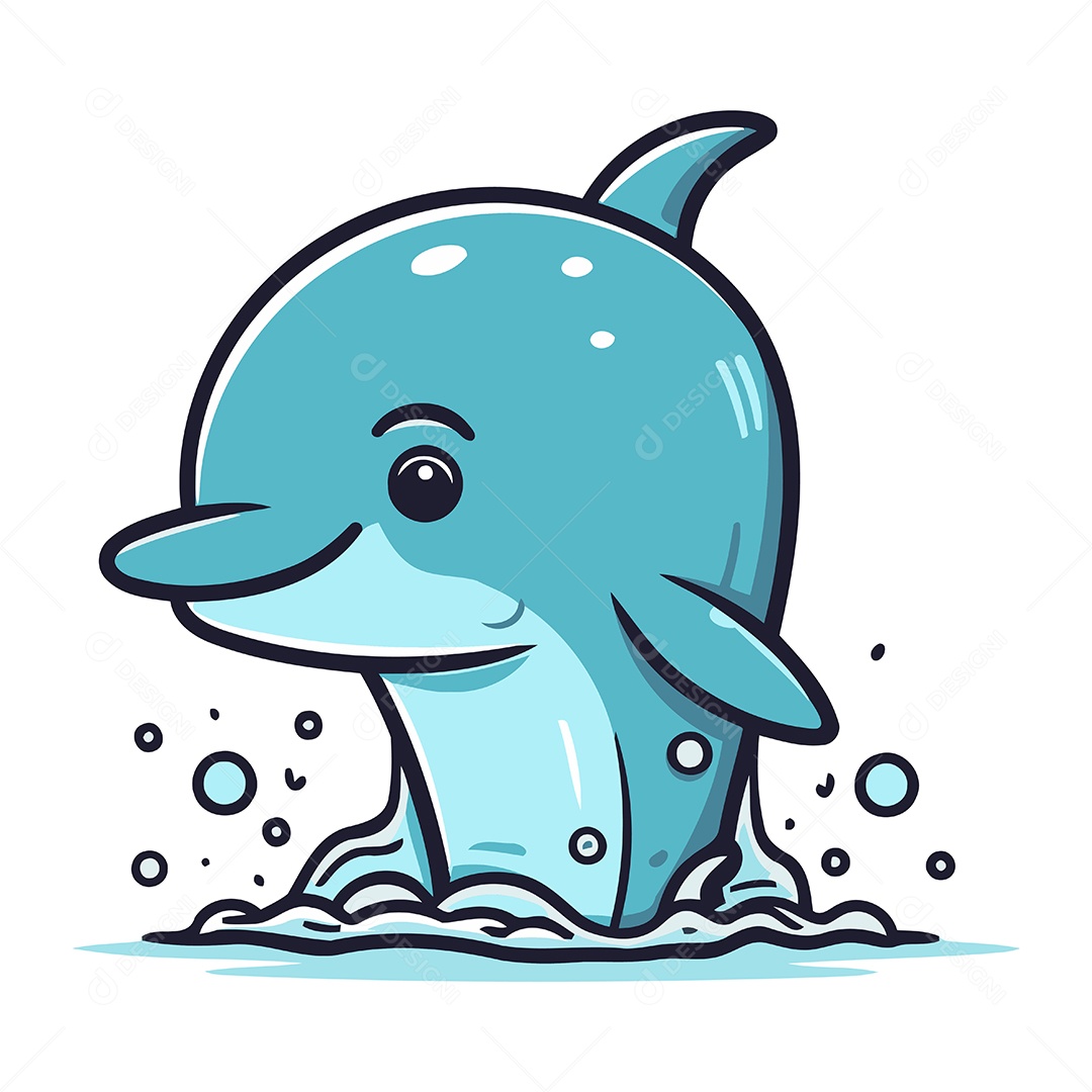 Golfinho de Desenho Animado Ilustração Vetor EPS