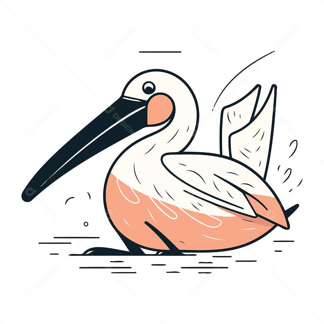 Pelicano de Desenho Animado Ilustração Vetor EPS