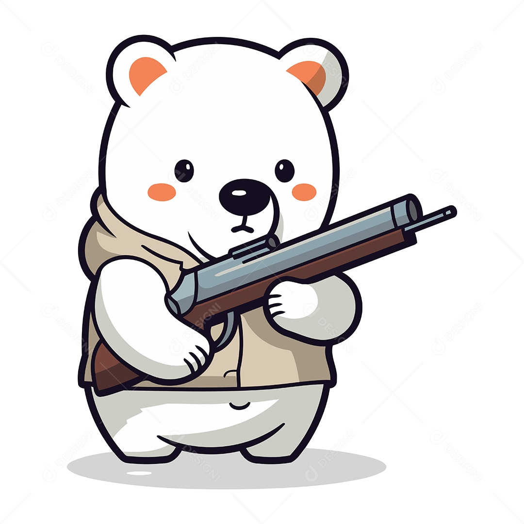 Urso Polar de Desenho Animado com Rifle Ilustração Vetor EPS
