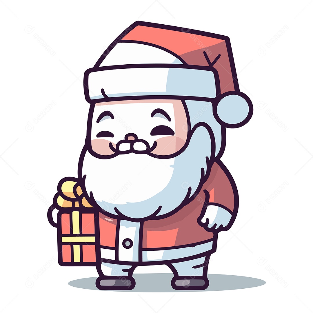 Papai Noel de Desenho Animado com um Presente Ilustração Vetor EPS