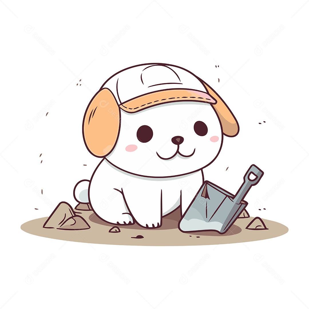 Cachorro Fofo de Desenho Animado com Pá Ilustração Vetor EPS