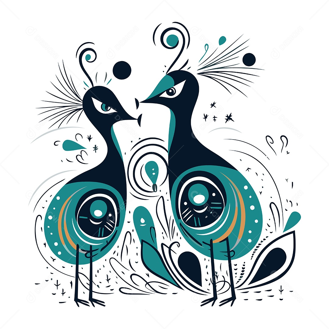 Pavões de Desenho Animado Ilustração Vetor EPS