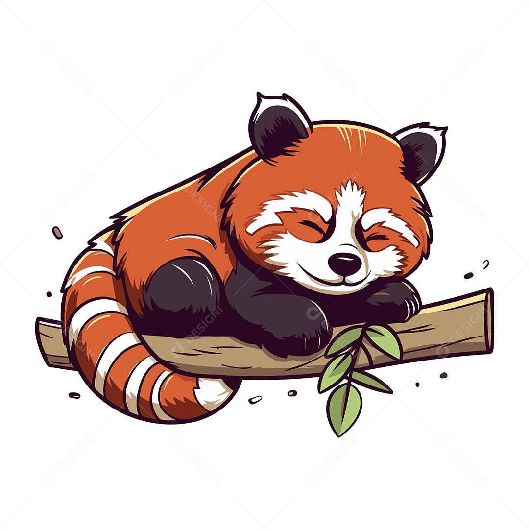 Panda Vermelho Fofo Dormindo em um Galho Ilustração Vetor EPS