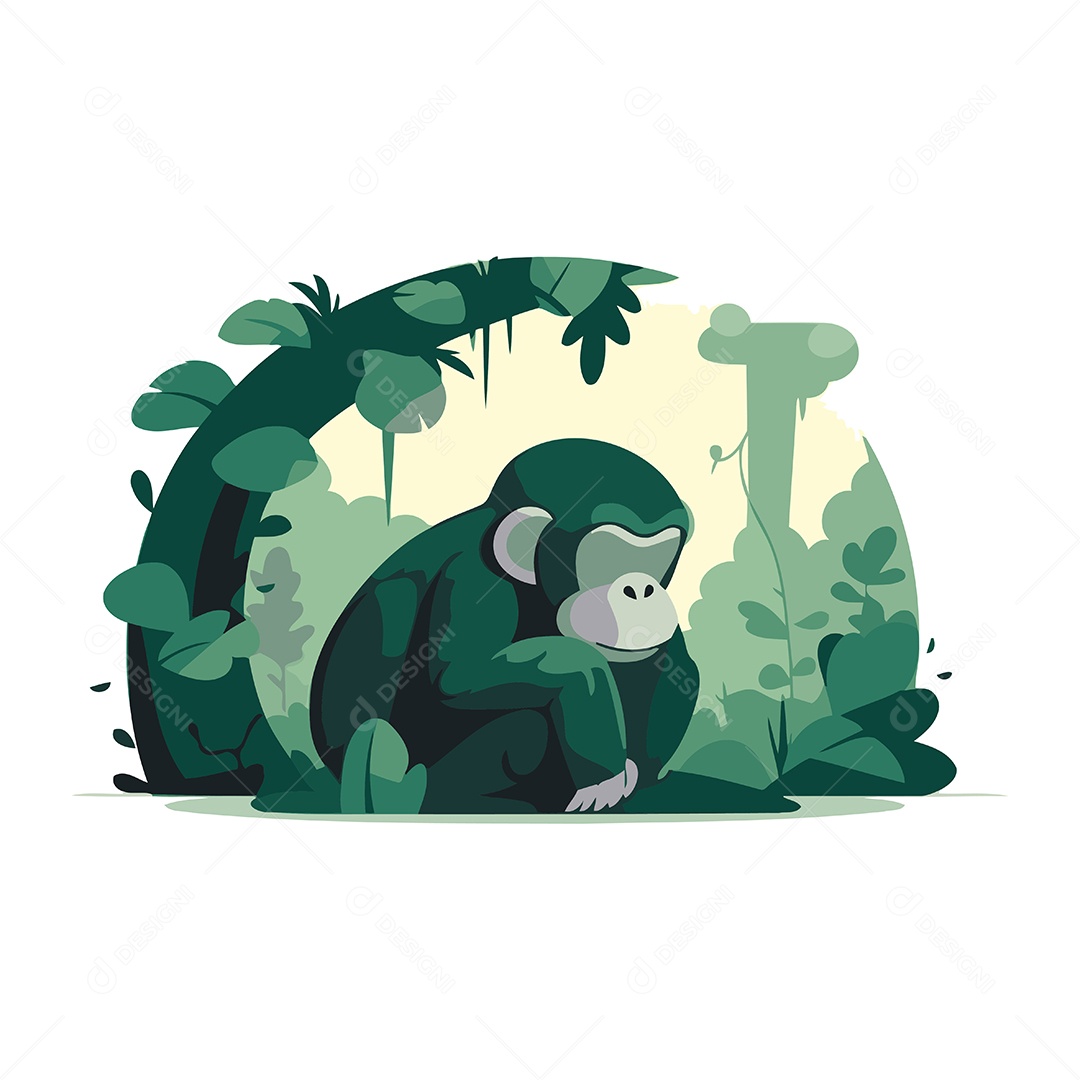 Chimpanzé de Desenho Animado na Selva Ilustração Vetor EPS