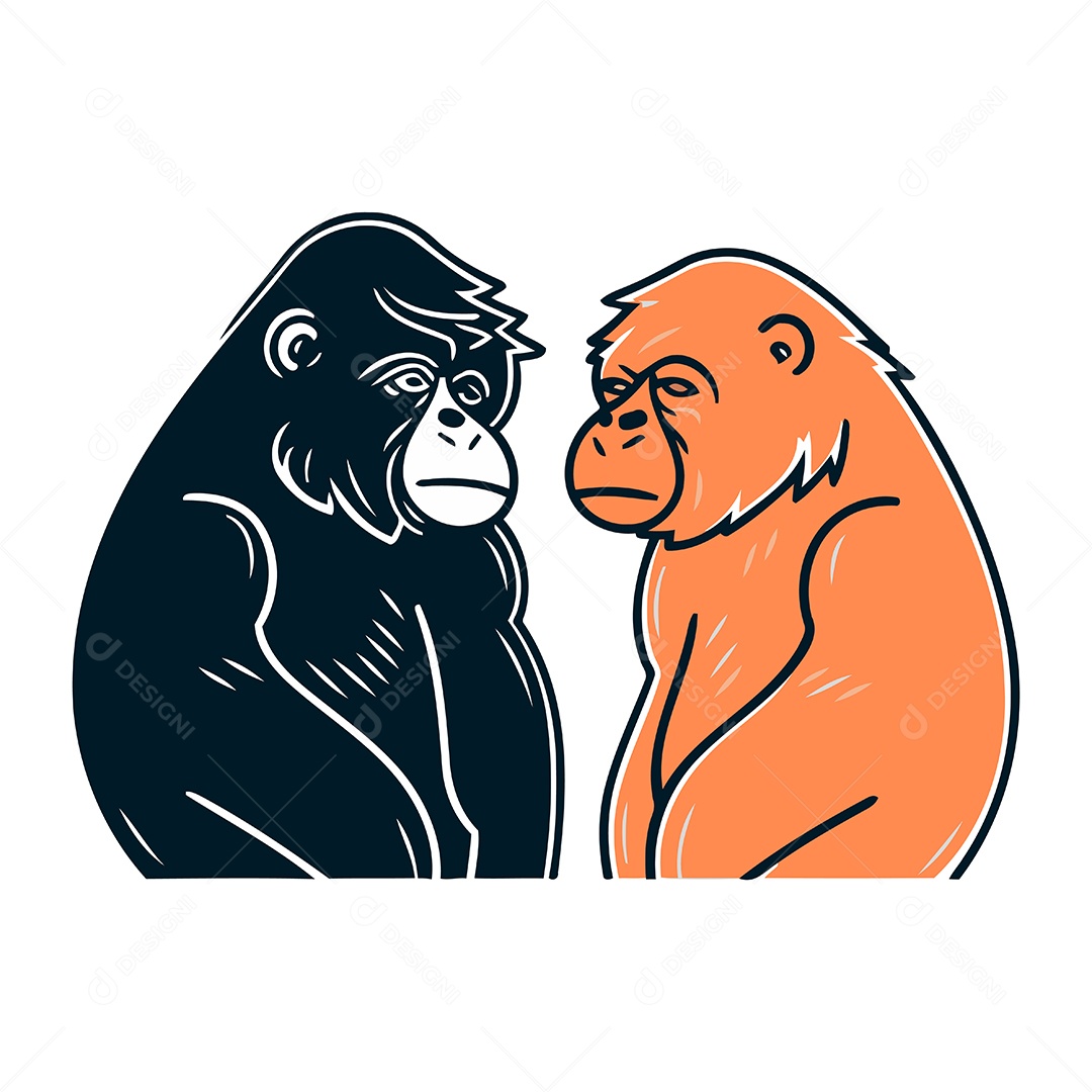 Macaco e Gorila de Desenho Animado Ilustração Vetor EPS