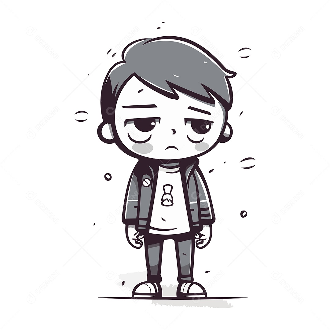 Menino Triste de Desenho Animado Ilustração Vetor EPS