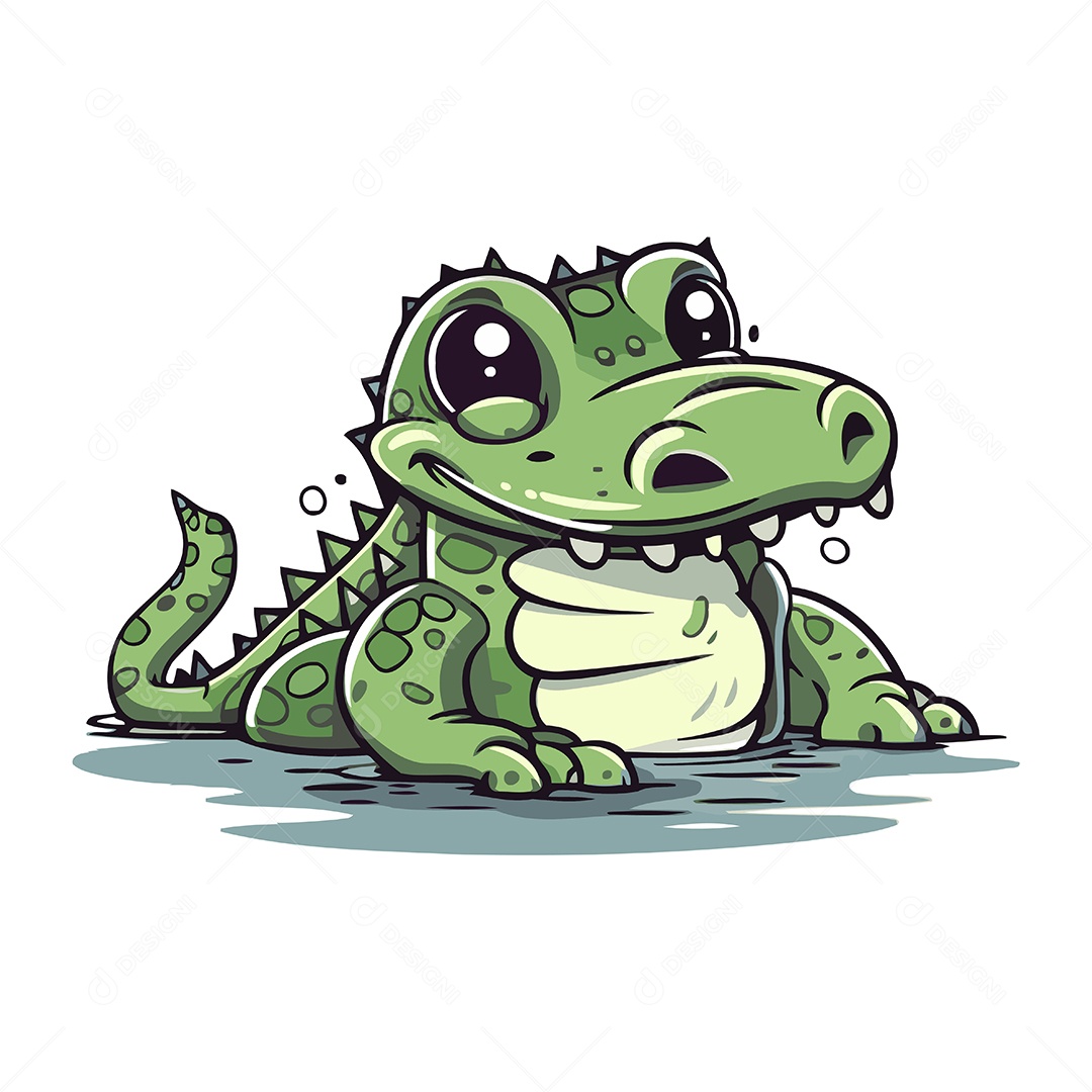 Crocodilo Fofo de Desenho Animado Ilustração Vetor EPS