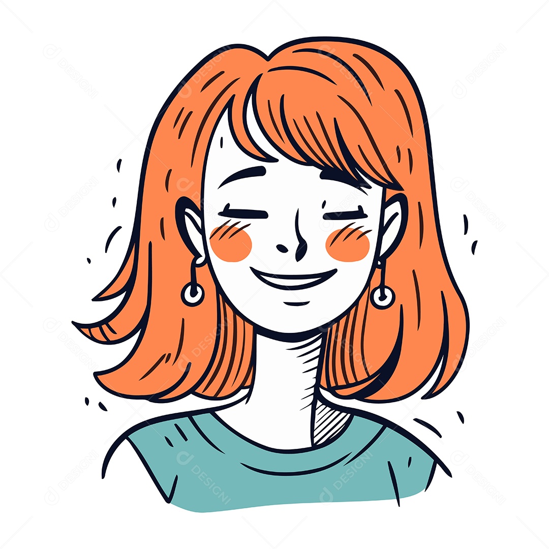 Menina Sorridente com Cabelo Ruivo Ilustração Vetor EPS