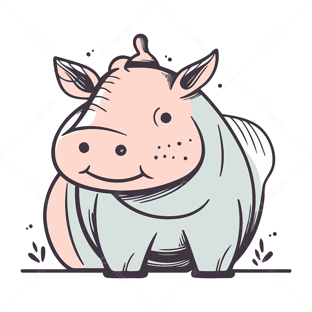 Hipopótamo Fofo de Desenho Animado Ilustração Vetor EPS