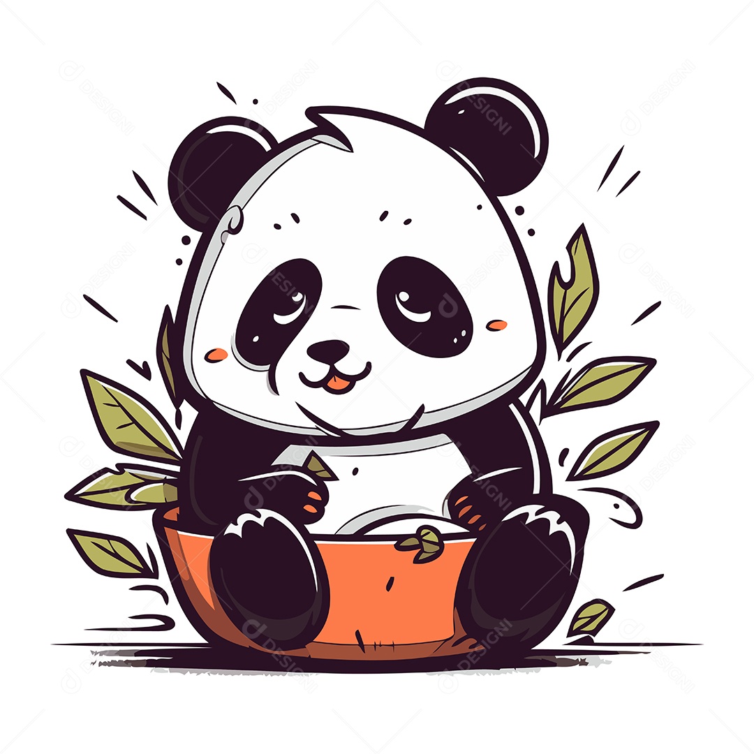 Urso Panda Fofo Sentado no Vaso Ilustração Vetor EPS