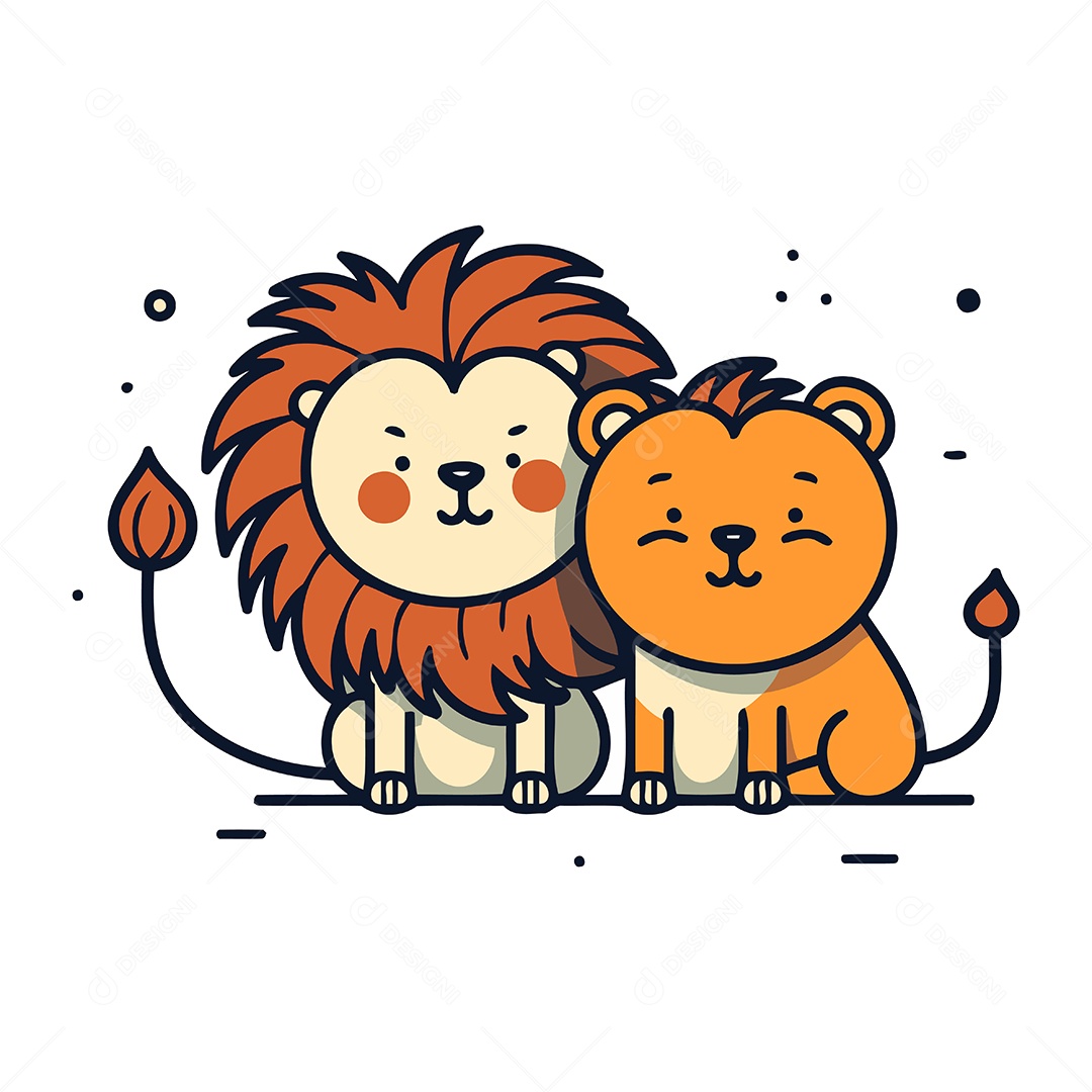Leão e Leoa de Desenho Animado Ilustração Vetor EPS