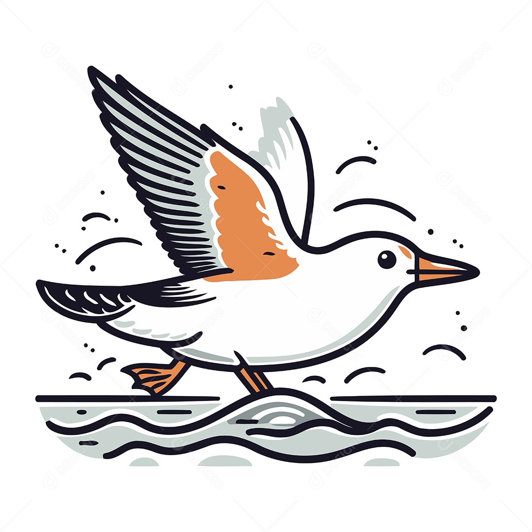 Gaivota Voando de Desenho Animado Ilustração Vetor EPS