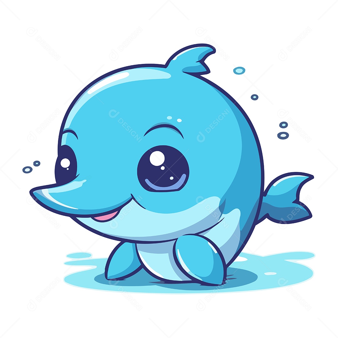 Golfinho Fofo de Desenho Animado Ilustração Vetor EPS