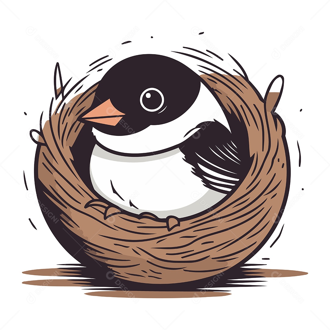 Pássaro de Desenho Animado em um Ninho Ilustração Vetor EPS